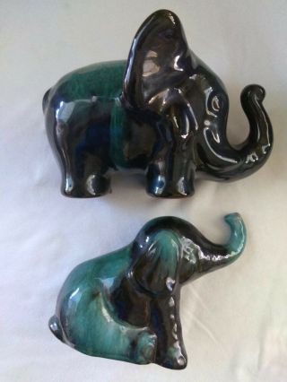 Blue Mountain Pottery Elephants,  Teal Drip Glaze,  Vintage C.  1970 ' s.  Cla 2