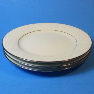 Noritake Ranier Bread Plates Set Of 3 Plate White On White Platinum Trim 6909