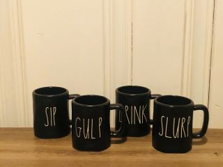 Rae Dunn By Magenta Sip Gulp Drink Slurp Black Espresso Mini Mug,  Set Of 4