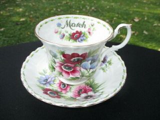 Cup Saucer Royal Albert March Anemone Pink Wine & Lavender