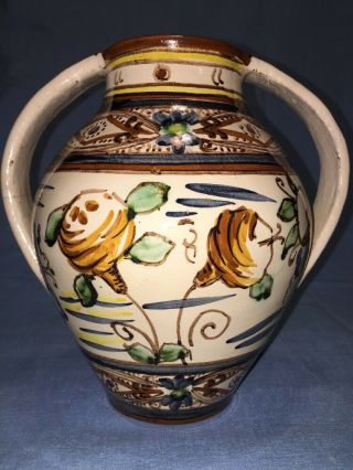 Vintage 9 " Double - Handled Italian Ceramic Urn/vase,  Hand Painted