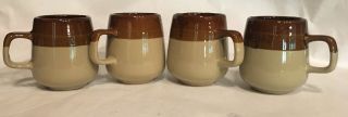 Vintage 3 Tone Brown Stoneware Pottery Coffee Cups Mugs 11 Oz Set Of 4