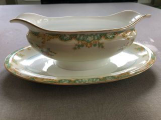 Vintage Noritake China Gravy Boat With Attached Underplate,  Jasmine Pattern 585