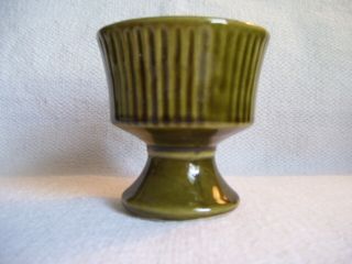 Vintage Mccoy Pottery Floraline Olive Green Ribbed Glazed Pedestal Planter