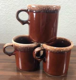 3 Vtg Mccoy Brown Drip Glaze Mid - Century Coffee Mugs Cups Ring Handle 1412 Usa