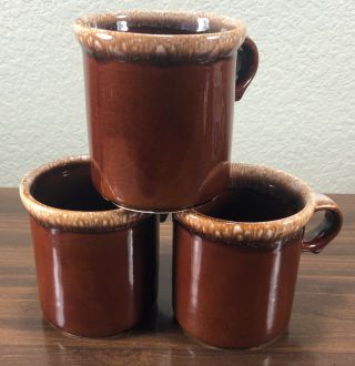 3 VTG McCoy Brown Drip Glaze Mid - Century Coffee Mugs Cups Ring Handle 1412 USA 2