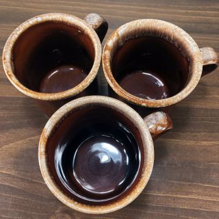3 VTG McCoy Brown Drip Glaze Mid - Century Coffee Mugs Cups Ring Handle 1412 USA 3