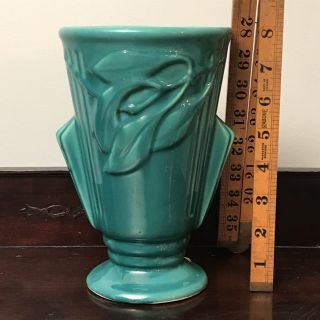 Antique Art Pottery Vase Mccoy “usa” Art Deco Teal Green 8”