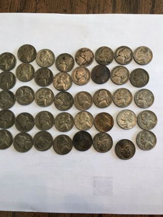 $2 Roll Of War Nickels 1943p,  1944p And 1945p.  Circulated Coins As Seen In Pictu