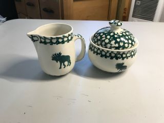 Tienshan Folk Craft Moose Country Sugar Bowl W/lid And Creamer
