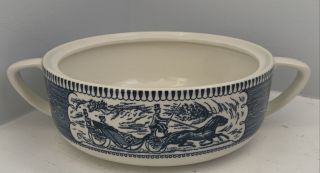 Currier And Ives Royal China Blue 1.  25 Qt Round Casserole Dish Without Lid