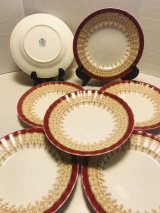 Royal Worcester Regency Ruby Red Set Of 7 Bread Plates