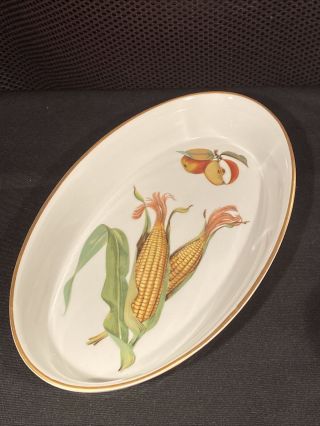 Retired Royal Worcester Evesham Oval Porcelain Apple Gold Trim 12 5/8” Dish Tray