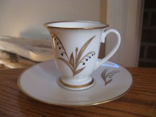 C.  O.  Mouness Ivory & Gold Floral Demitasse Cup & Saucer
