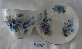 ROYAL ALBERT CHINA Cup & Saucer Blue Flowers Dainty Shape gold rims 2