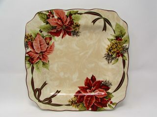 Yuletide Celebration By 222 Fifth Square Dinner Plate Red & White Poinsettias