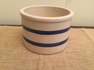 Robinson Ransbottom Low Jar 1 Qt.  Blue Stripe Roseville Ohio Pottery Crock