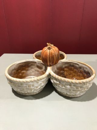 3 - Section Thanksgiving Harvest Pumpkin Nut/condiment Dish