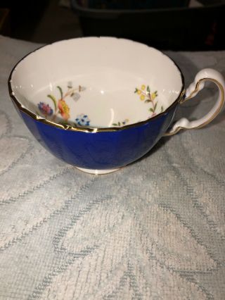 Aynsley England Cottage Garden Tea Cup Cobalt Blue Butterfly And Flowers Inside