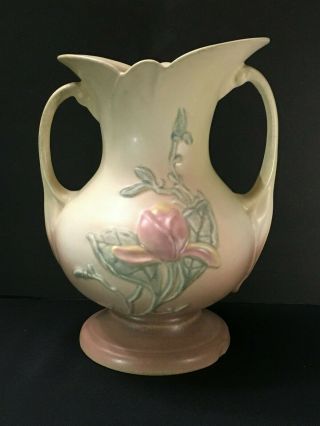 Vintage Hull Art Pottery Vase Double Handle Usa - 3 8 - 1/2 " Magnolia Vase
