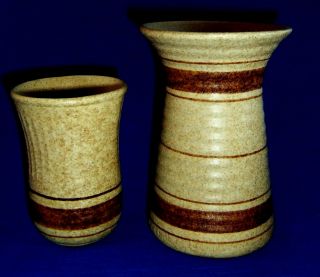Pottery Craft Usa Stoneware Set Of 2 Vases Aprx 5 3/4 " T And 4 1/4 " T