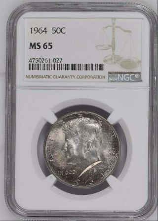 1964 John F.  Kennedy Silver Half Dollar Ngc Ms65