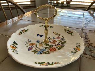 Aynsley Cottage Garden Tid Bit Serving Tray Floral Butterfly With Gold Handle
