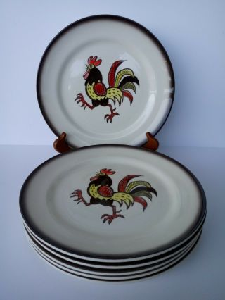Metlox Poppytrail - Red Rooster - Dinner Plates - Set Of 6 - California Pottery