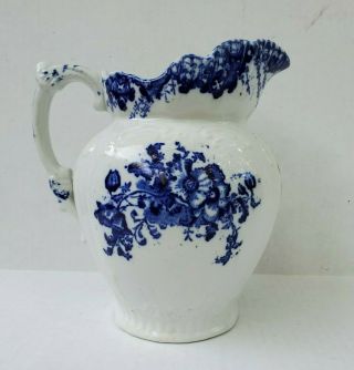 Upper Hanley Pottery England Semi Porcelain Flow Blue Trellis White Pitcher