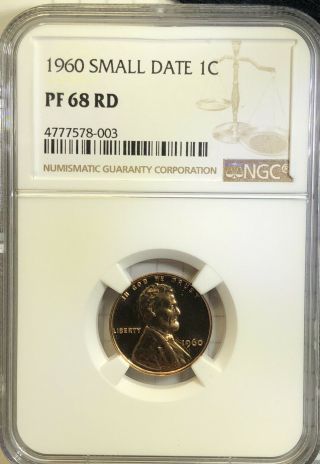 1960 Small Date Lincoln Cent Ngc Graded Pf 68 Rd