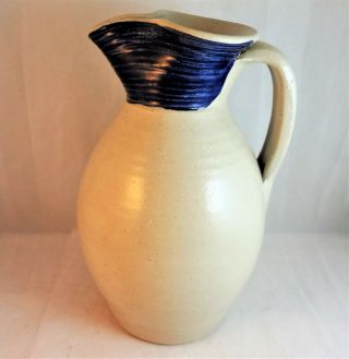 Williamsburg Salt Glazed stoneware Pottery Cobalt Blue Leaf Pitcher 8 
