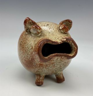 Mystery Artist Studio Crafted Large Eye Curly Tail Pig Art Pottery Figurine 007