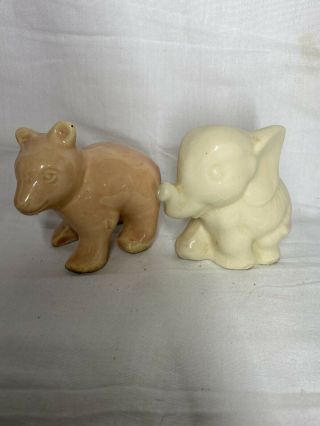 2 Shawnee Usa Pottery Miniature Bear & Elephant Figurines