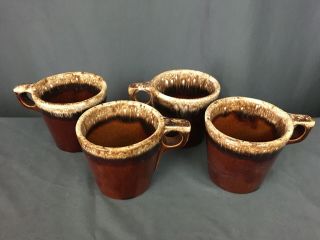 4 Vintage Hull Pottery Usa Brown Drip Glaze Oven Proof Coffee Mugs