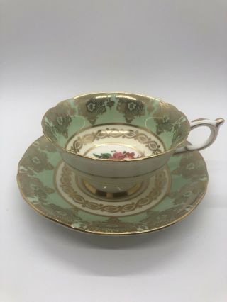 Vintage Paragon Bone China England Floral Bouquet Green Tea Cup & Saucer 2a