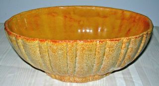Haeger Pottery Ribbed Planter 40208 Oval Mid Century Modern Gold Yellow Brown
