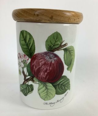 Portmeirion Pomona Canister Storage Jar Wooden Lid Hoary Apple 4 1/2” Tall