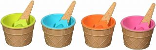 Plastic Ice Cream Bowls And Spoons Set For Kids,  Pack Of 4 Vibrant Colors