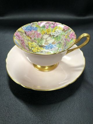 Vintage Shelley.  Teacup & Saucer.  Fine Bone China.  Flowers.  Gold Trim