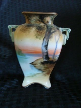 Nippon Hand Painted Lake Scene Vase