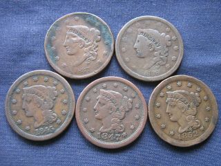 Usa 5 Large Cents 1837 1838 1845 1847 1852 - United States