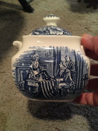 Liberty Blue Lidded Sugar Bowl Betsy Ross England