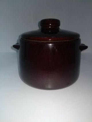 Vintage Brown Glazed Stoneware Bean Pot W/ Lid Marked West Bend Usa 1 Quart