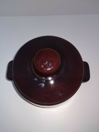Vintage Brown Glazed Stoneware Bean Pot w/ Lid marked WEST BEND USA 1 Quart 2