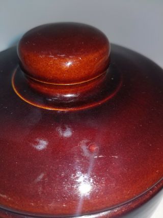 Vintage Brown Glazed Stoneware Bean Pot w/ Lid marked WEST BEND USA 1 Quart 3