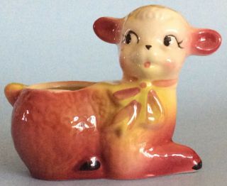 Vintage Shawnee Pottery Ceramic Lamb Planter Pink Yellow Easter Decoration
