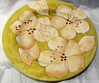 Gates Ware Laurie Gates Cream Flowers On Green Salad Plate X1