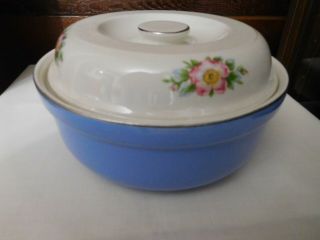 Vintage Rose Parade Casserole Dish with Lid Hall Blue 3