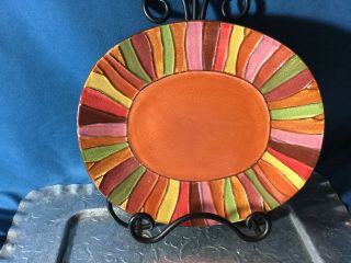 Pier 1 Wavy Stripe Salad Plate Bowl Hand - Painted Stoneware 9 1/4” X 8”