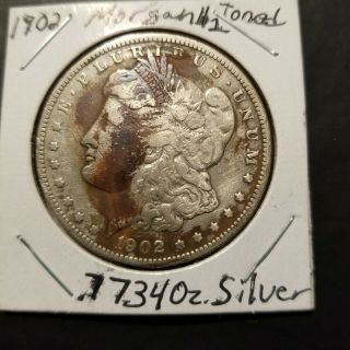 1902 Morgan Dollar Some Toning 3/4,  Oz.  Of Silver.  100,  Years Old 90 Silver